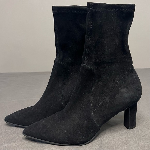 Stuart Weitzman Women’s Brandie Mid Calf Suede Black Booties 3” Heel Size 6.5B - Picture 1 of 10